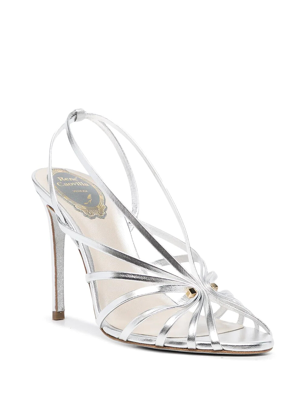 Pre-owned René Caovilla Rene Caovilla Sabine Metallic Leather Silver Lamb Sandals Heels (pick Your Size)