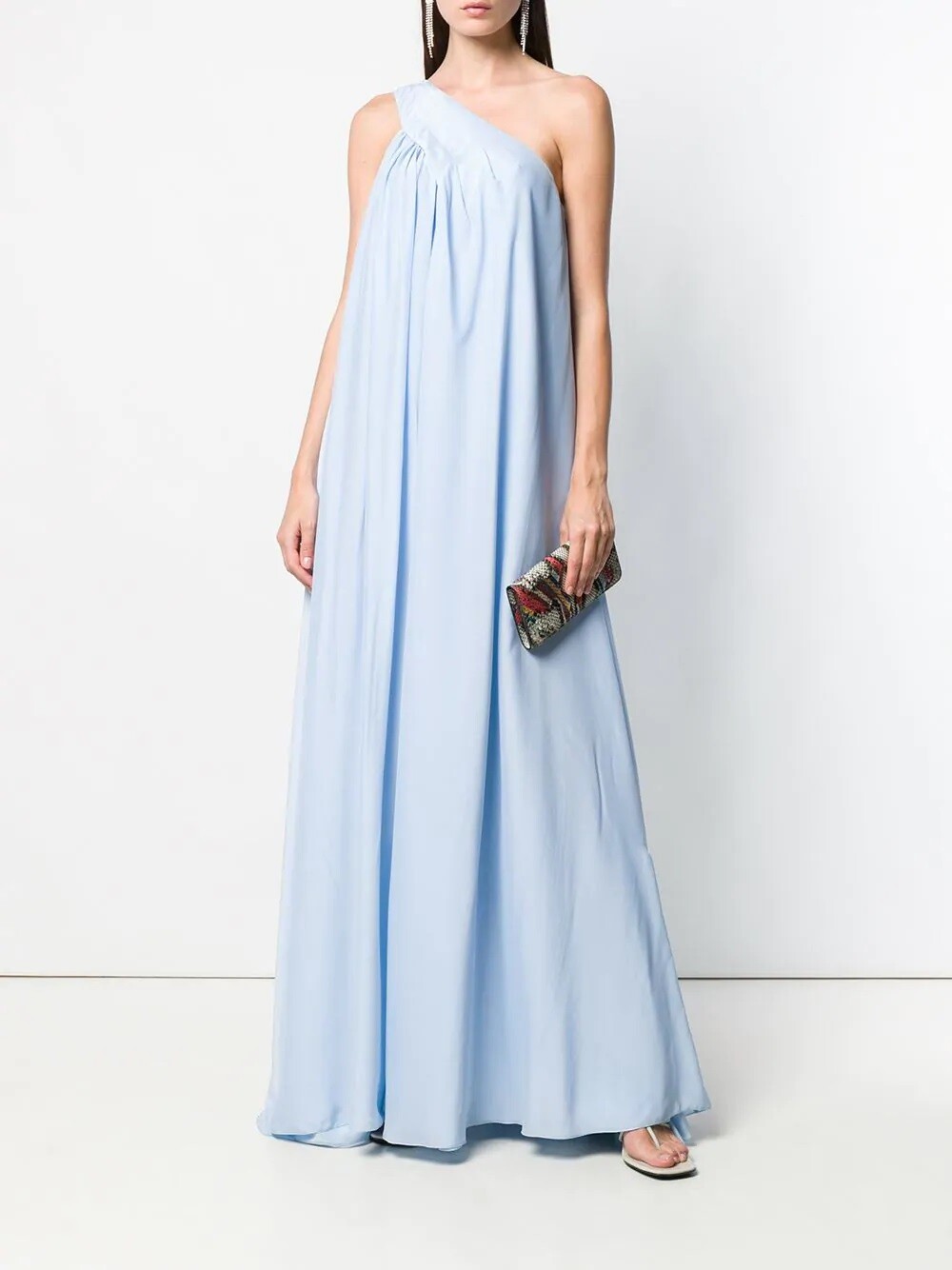 $5290 NEW Lanvin One Shoulder Long Dress Maxi Ice Blue Silk