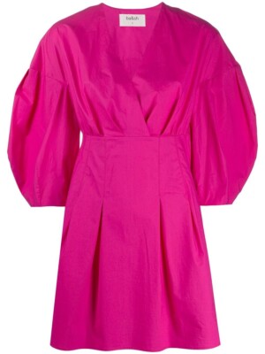 BA&SH Bash Broadway Balloon Sleeve Short Flared Dress 12 Uk BNWT £240 Fuschia