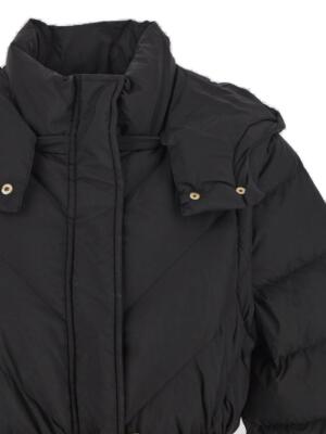 Pre-owned Pinko Belted High Neck Hooded Coat In Black