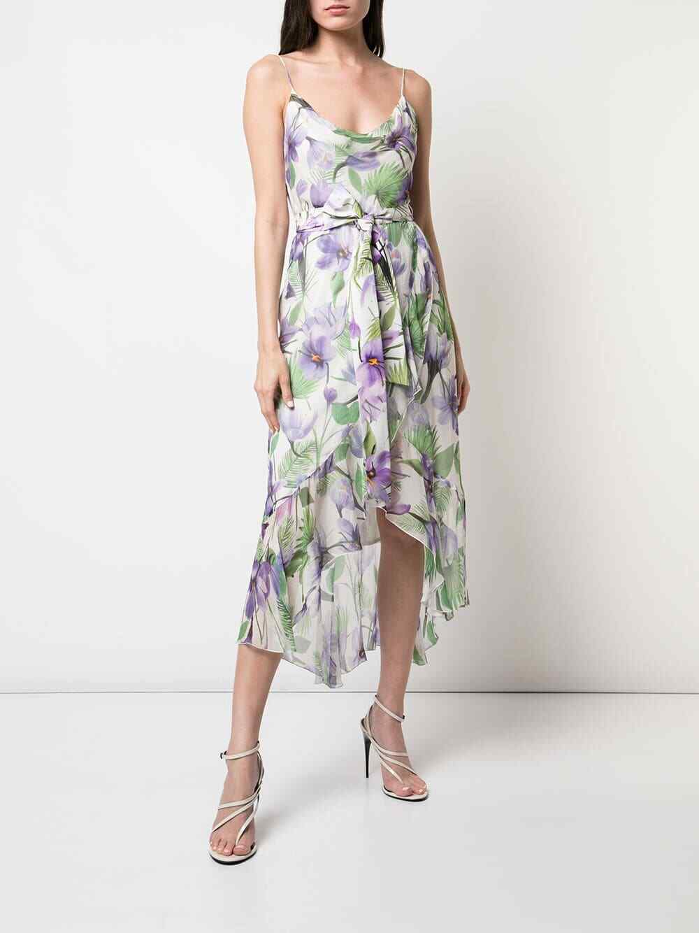 ALICE + OLIVIA White Purple Green Floral Print Cowl Neck ALICE + OLIVIA White Purple Green Floral Print Cowl Neck