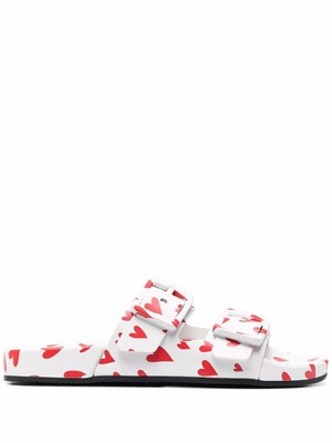 Pre-owned Balenciaga Logo Print Mallorca Flat Sandals 'white Pink Hearts' In White,red