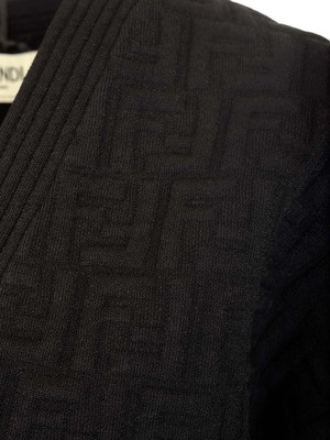Pre-owned Fendi Oversized V-neck Ff Motif Cardigan In Black