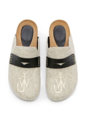J.W.Anderson N65104 Mens Beige Felt Anchor-Logo Loafer Mules Size EU 42 US 9