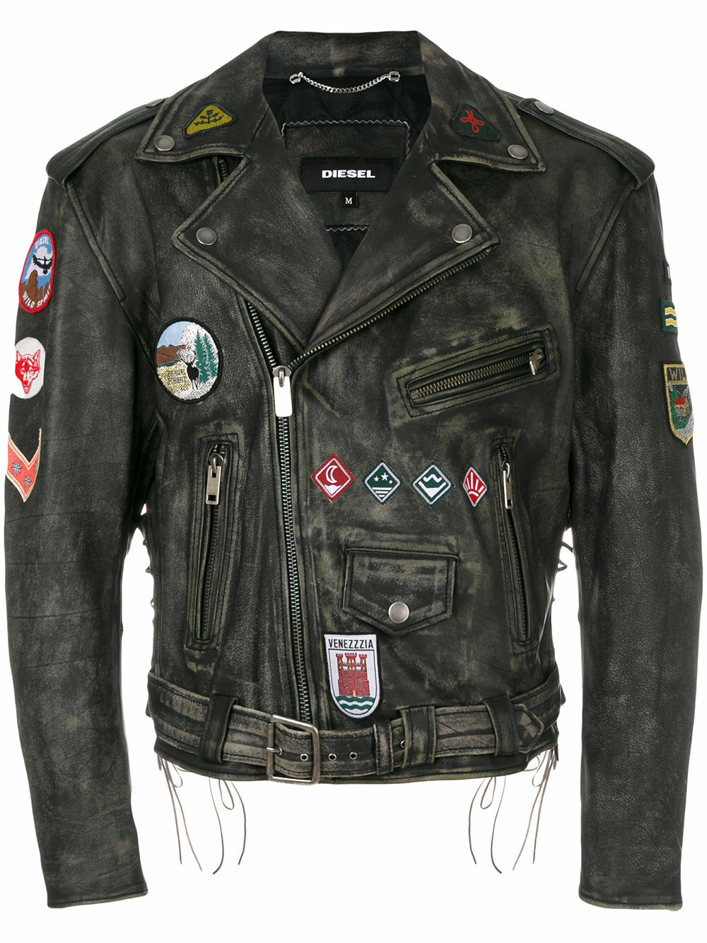 Pre-owned Diesel L-ago-ed Biker Patch Leather Jacket L Coat Bomber Thavar Sleenker In Black