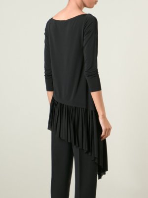 Pre-owned Donna Karan -  (black Label) Pleated Asymmetric Hem Black 3/4-sleeve Top - M