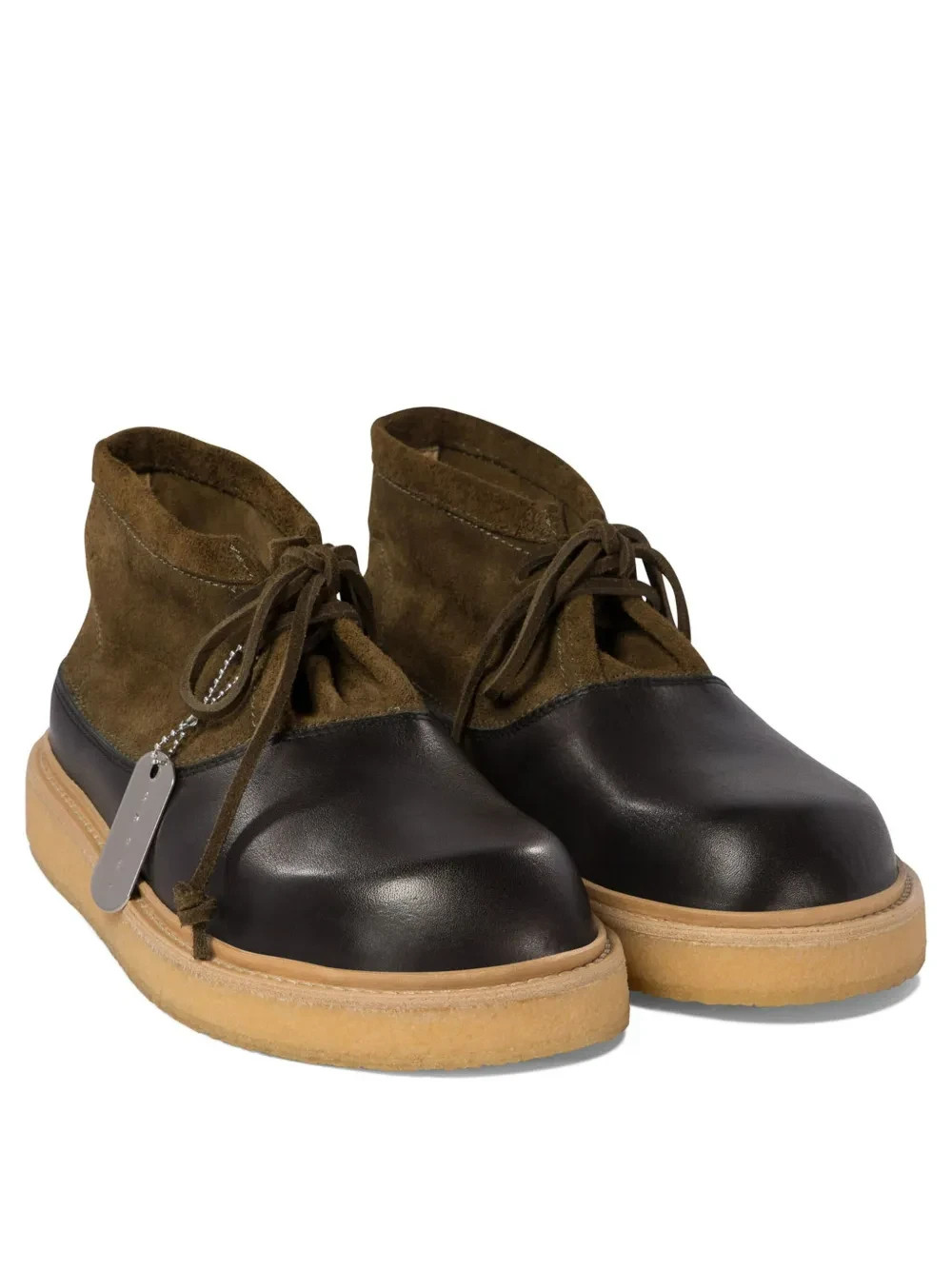 Marni Logo-Tag Leather Ankle Boots Men's 41/8US Black/Olive Round Toe Colorblock - Picture 1 of 16