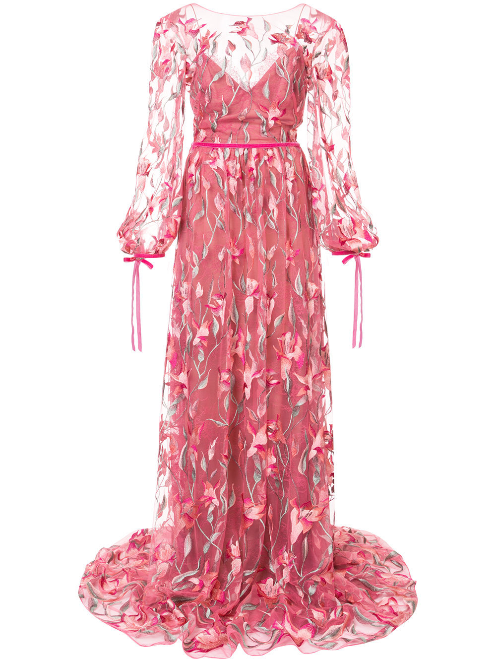 $1095 NEW Marchesa Notte Lace Embroidered Maxi Dress Coral