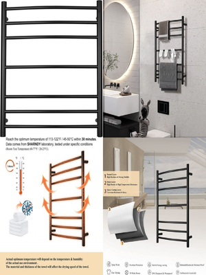 SHARNDY Towel Warmer Black for Bathroom Wall Mounted Bath Heater