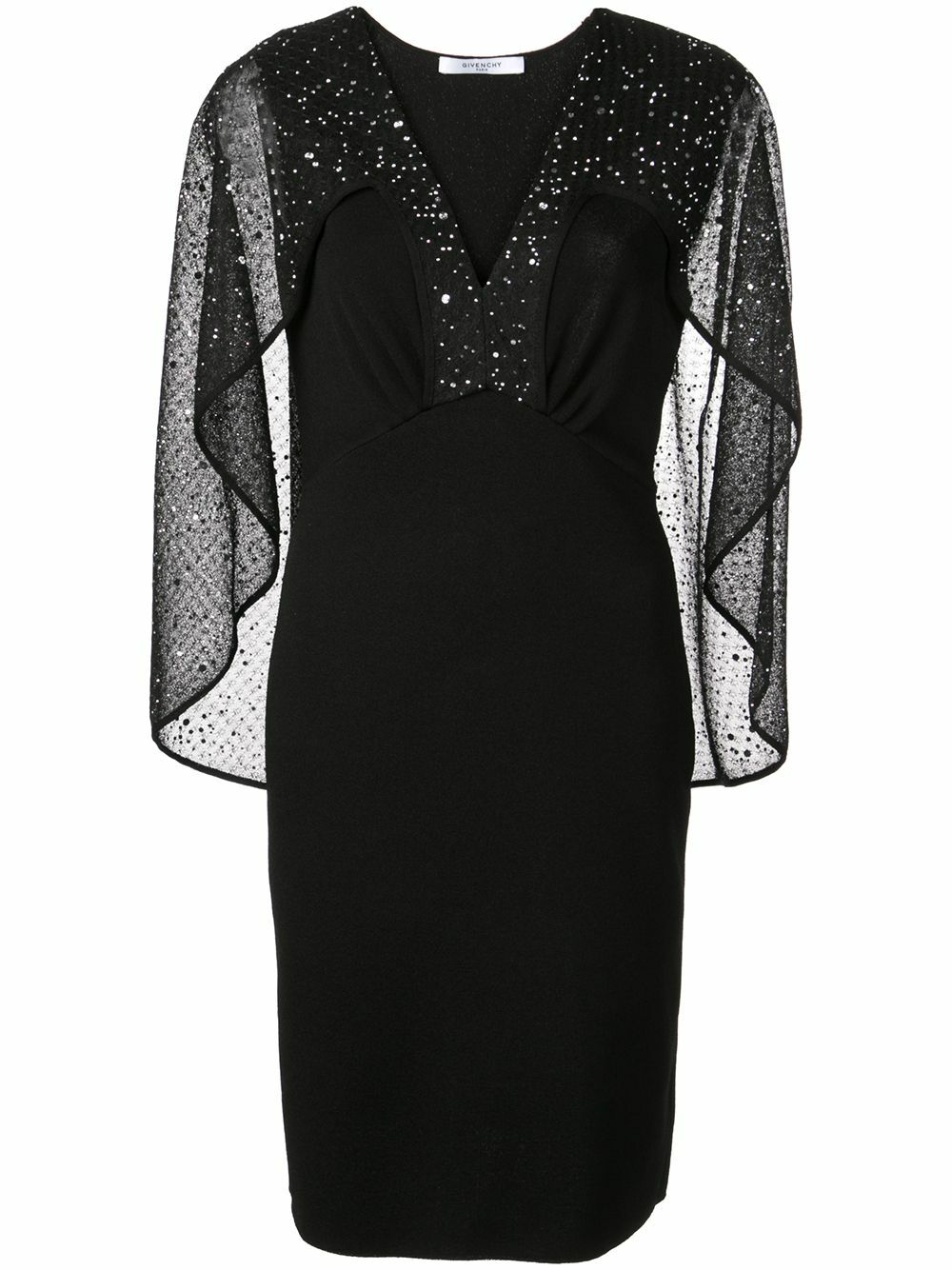GIVENCHY Black Crystal Embellished Sheer Cape Stretch Knit