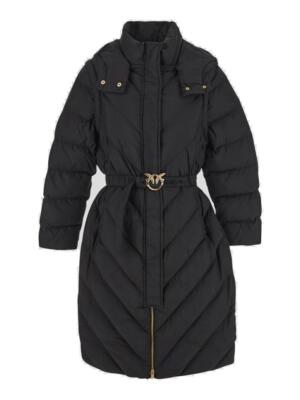 Pre-owned Pinko Belted High Neck Hooded Coat In Black
