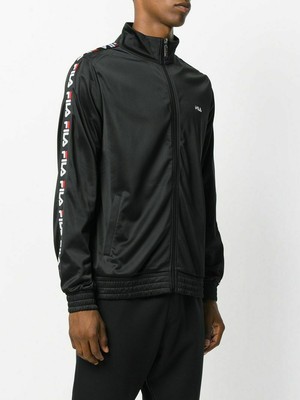 

Fila Tape Track Jacket Мужская черная повседневная спортивная толстовка с полной молнией Топ, Черный