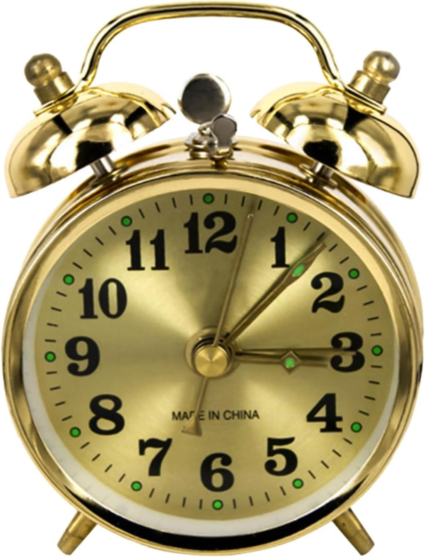Vintage Metal Horseshoe Alarm Clock,Manual Wind up No Batteries Required,Gold Mechanical Desktop Clock with Bell for Bedroom Home Decor Collectible