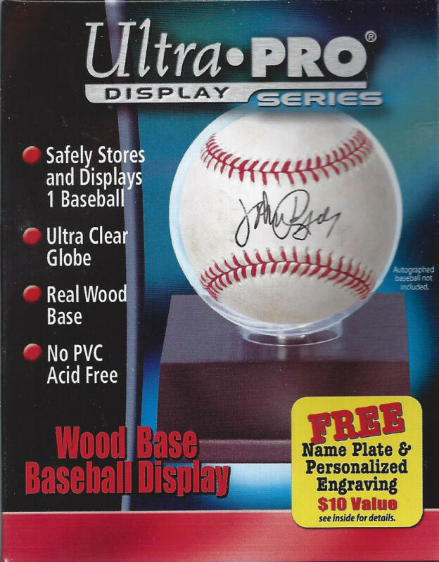 Ultra Pro Baseball Case/holder/globe W/ Dark Wood Base - Brand New