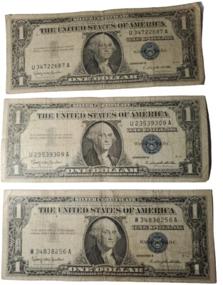 3x Lot US Silver Certificate One Dollar Bank Note All 1957 B Circulated