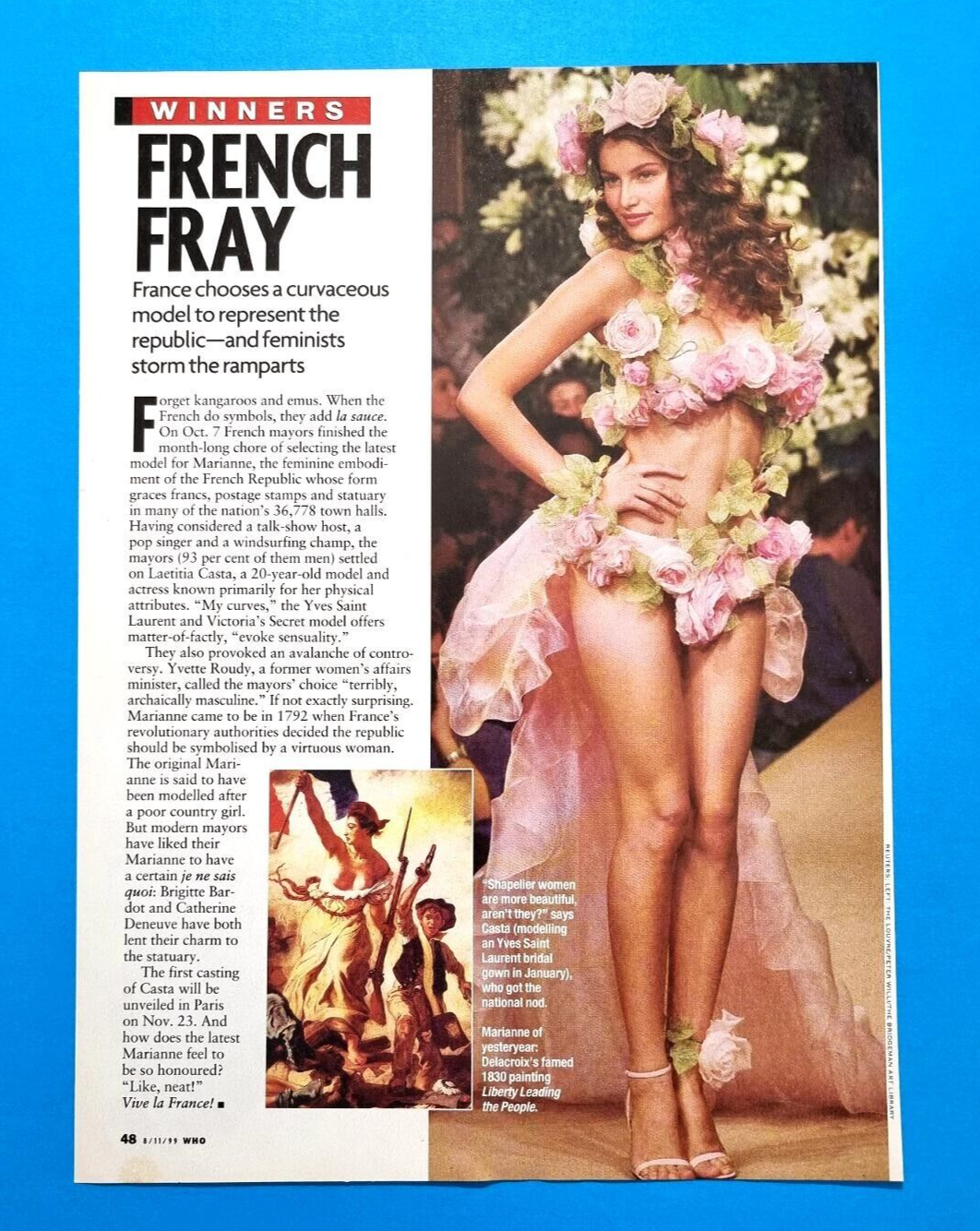 LAETITIA CASTA- Supermodel - 1 Page Magazine Clipping Long