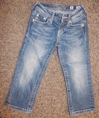 *YOUTH SIZE 8--MISS ME BRAND DENIM CAPRI--EMBELLISHED FLOWER POCKET--EXCELLENT