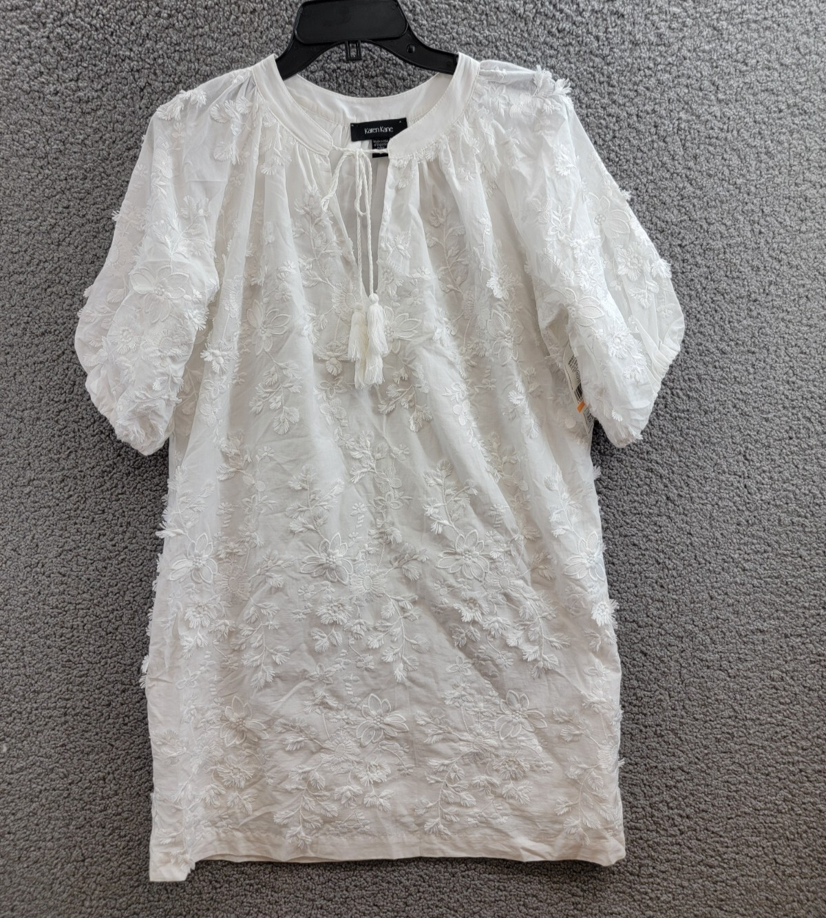 Karen Kane Embroidered Tassel Shift Dress Women's S Off White Pullover Style - Picture 2 of 16