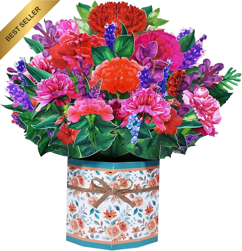 Carnation Bouquet Pop up Card, Flower 3D Greeting Card with Envelope for Any Occ