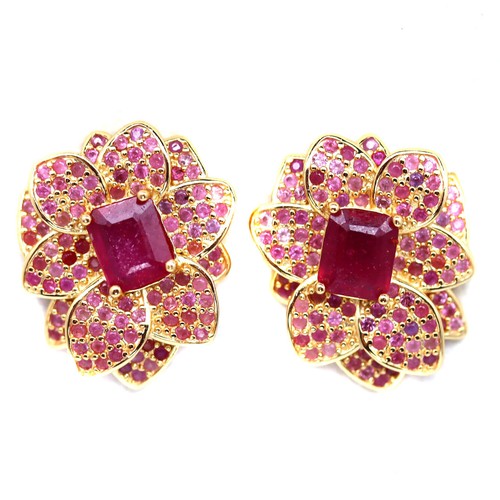 925 Sterling Silver 5 x 6 MM. Red Ruby & Pink Sapphire Black