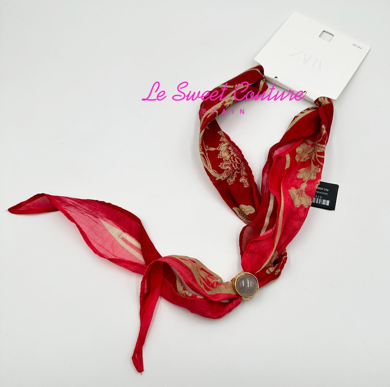 ZARA WOMAN NWT SS25 SILK BANDANA WITH STONE RED Sea green