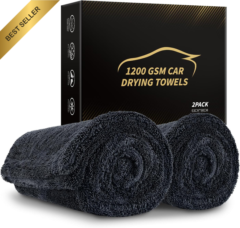 2 Pack XL Car Drying Towel – 1200GSM Ultra Absorbent Microfiber, 24"X36" Large S