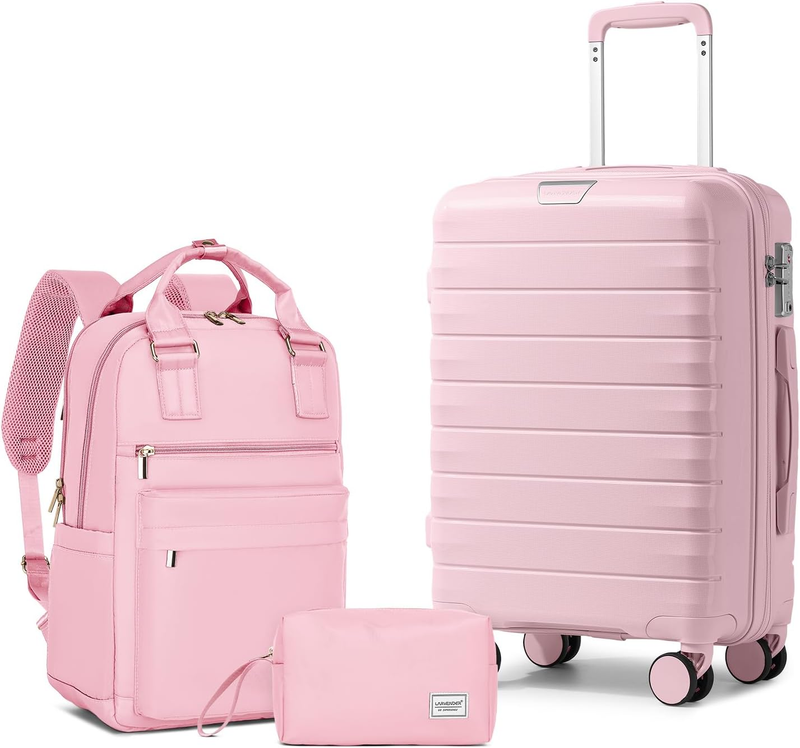 Luggage Sets 3 Piece, Hardside PP Carry on Suitcase with 360° Spinner Wheels TSA Lock Luggage Sets for Women, Orchid Pink