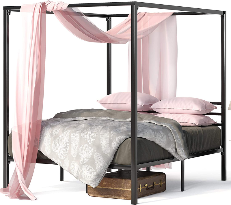 Patricia Black Metal Canopy Platform Bed Frame, Mattress Foundation with Steel S