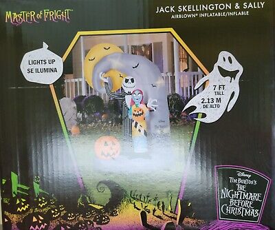 Gemmy Nightmare Before Christmas 7ft Jack & Sally Inflatable Halloween Pumpkin