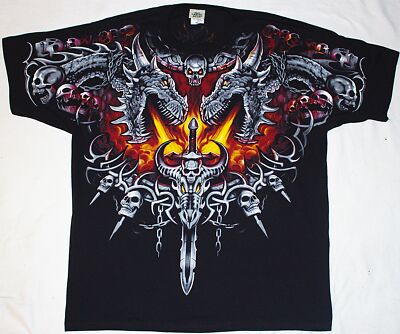 Dragon Sword Two-Sided Body Print T-Shirt Original Liquid Blue 2007 NEW UNWORN