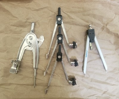 Lot of 5 Vintage Drafting Compasses - Helix, Rymthol, Generic