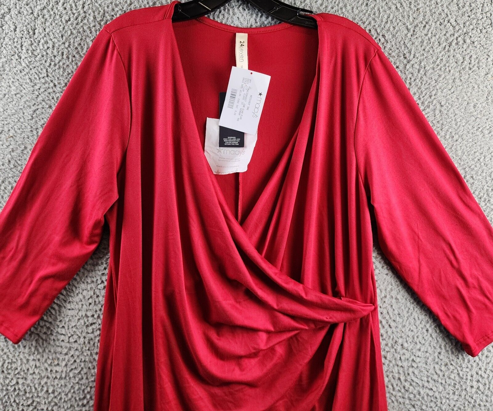 24seven Comfort Apparel Plus Size Wrap Dress Women's 1X Red 3/4 Sleeve Pullover - Picture 4 of 16