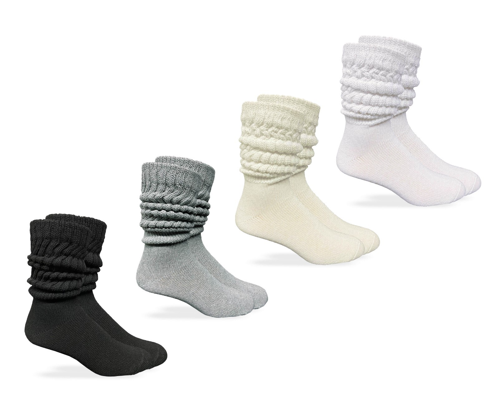 S Mens Slouch Scrunch Thick Heavy Cotton Knit Crew Socks 3 Pair