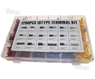 Kit of 1200 Polychrome Insulated  Electrical Wire Terminals Crimp Connector Kit