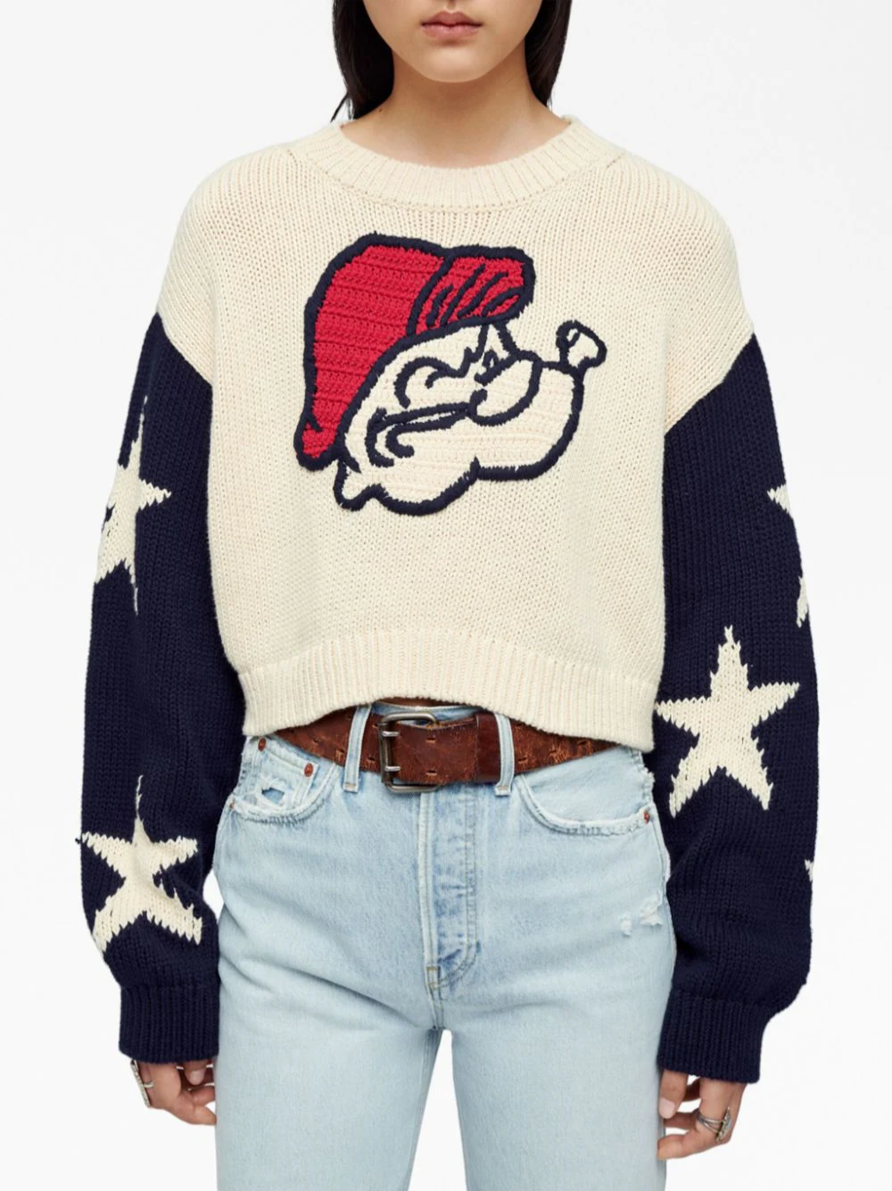 Pre-owned Re/done Popeye Handknit Graphic Sweater Sz M In White