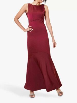 OASIS Burgundy Satin Mermaid Maxi Dress Fitted Body Cowl Lace Back