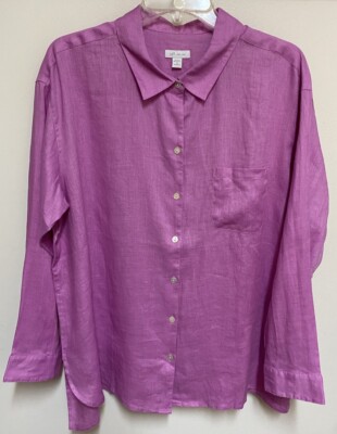 J. Jill Love Linen Essential Shirt Plus 1X Button Down Long Sleeve Pink