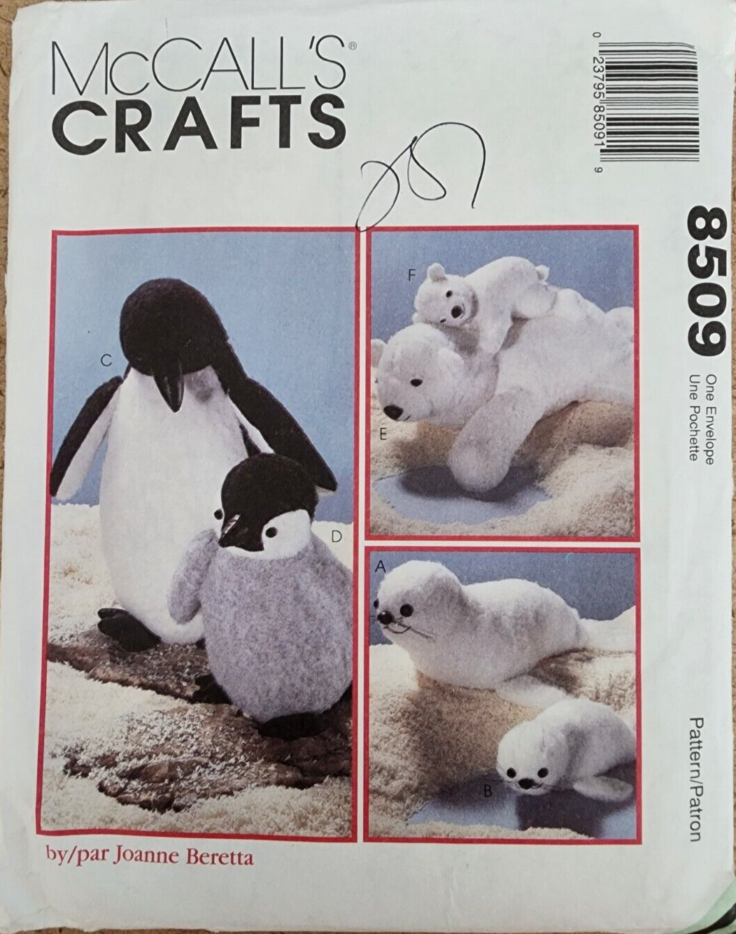 M8509 Sewing Pattern Stuffed Animal Plush Mom Baby Seal Penguin Bear McCall's