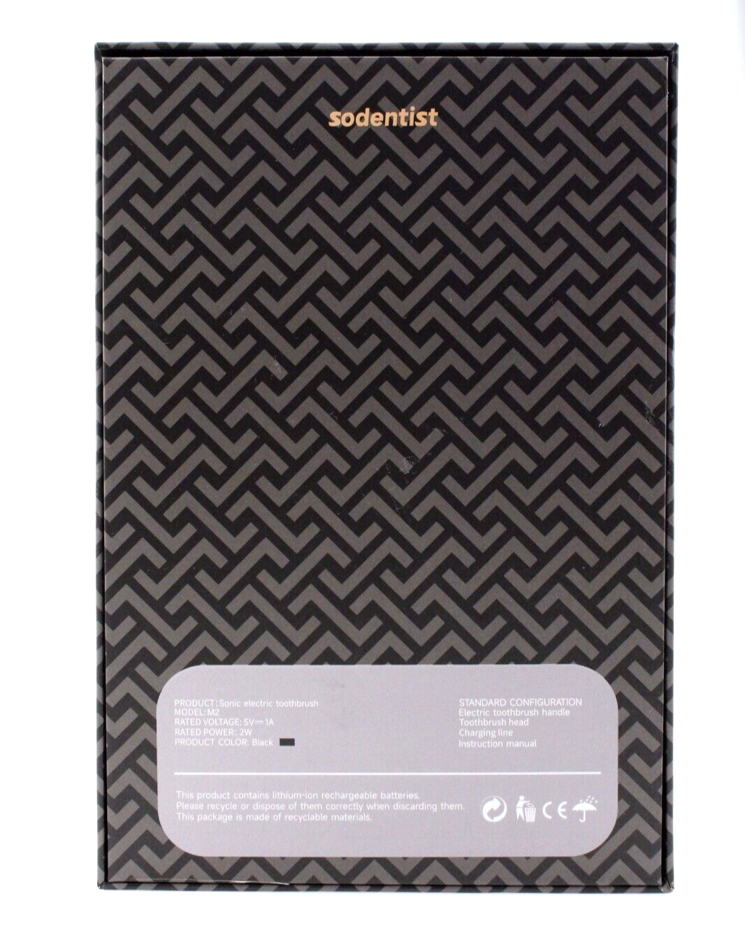 Sodentist Sonic Electric Toothbrush, Model M2, Black