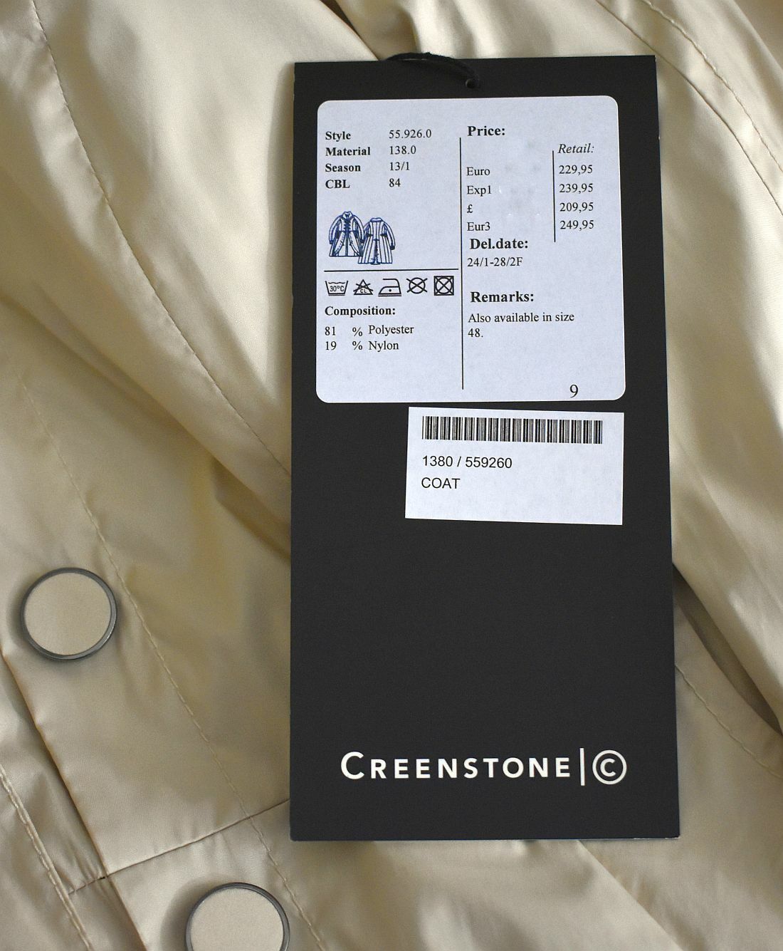 CREENSTONE CREENSTONE DAMEN MANTEL GR.38 JACKE MARKEN DAMEN MÄNTEL JACKEN SALE 22022005