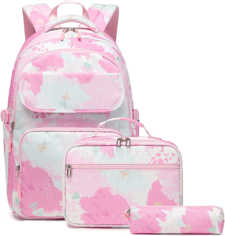 Robhomily 3pcs Girls Backpack with Lunch Box for Elementary Middle School 17 Bag