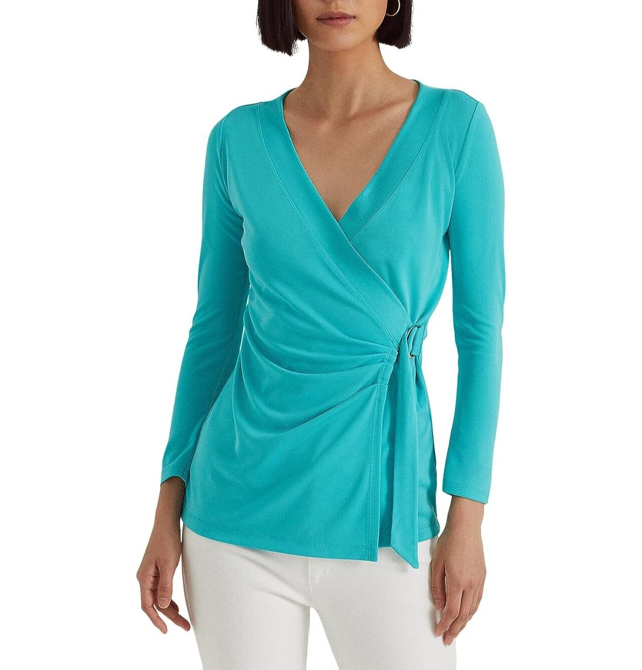 売れ筋商品|||ラルフローレン Tシャツ レディース トップス SURPLICE JERSEY TOP - Long sleeved top - sky blue Lauren Ralph Lauren Turquoise Stretch Jersey Surplice V-Neck