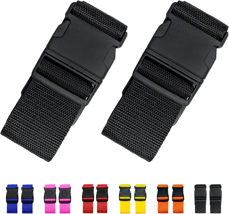 2 Pack Suitcase Straps, Bright Color Adjustable Luggage Belts, TSA Approved (Bla