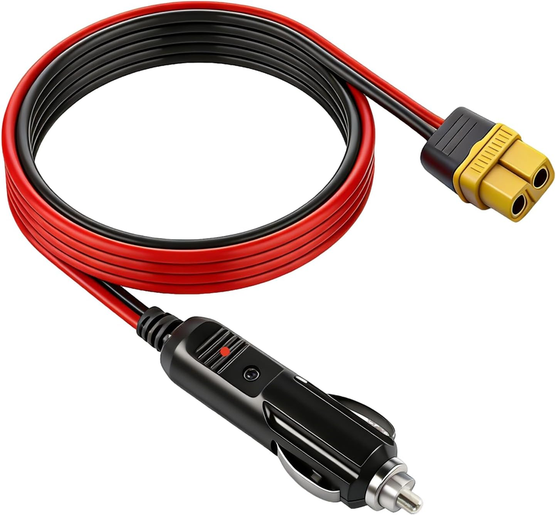 12V 24V Car Cigarette Lighter to XT60 Charging Cable, 12AWG XT60 Female Adapter with LED Indicator Light, Suitable for Solar Generators Portable Power Stations Rvs Boats, Vehicle Power Cable 0.3 Meter