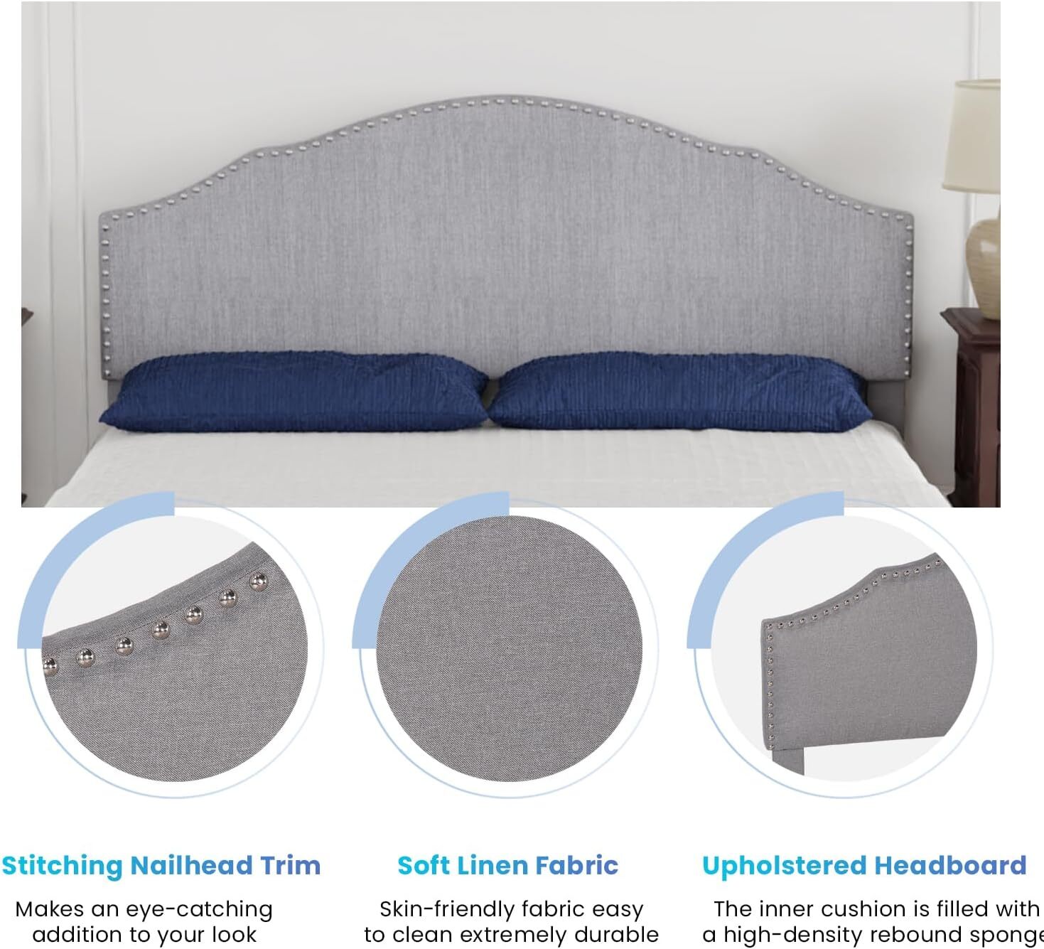 Upholstered Platform Bed Frame with Fabric Headboard and Wooden Slats Support