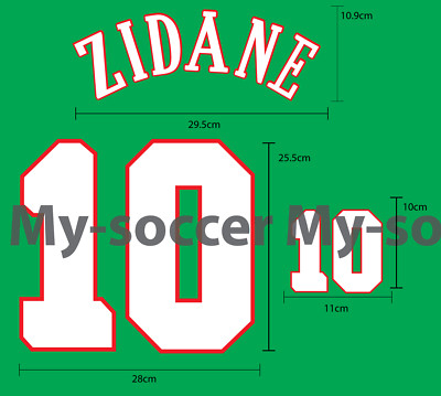 ZIDANE #10 France Home EURO 1996 FLOCK VELVET NAME NUMBER