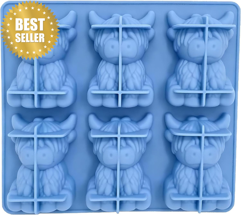Highland Cow Ice Cube Mold, 3D Silicone Tray for Drinks(A) | Flexible Blue Silic