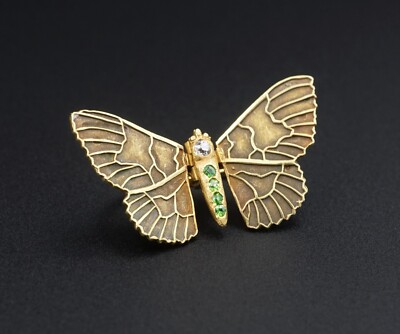 Antique French 18k Yellow Gold Diamond Butterfly Pin Brooch 1.1'' OG397