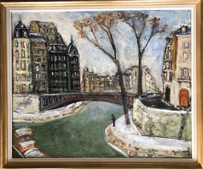 Grand tableau de Jean Vinay l'ancien pont de l'île Saint Louis Ecole de Paris