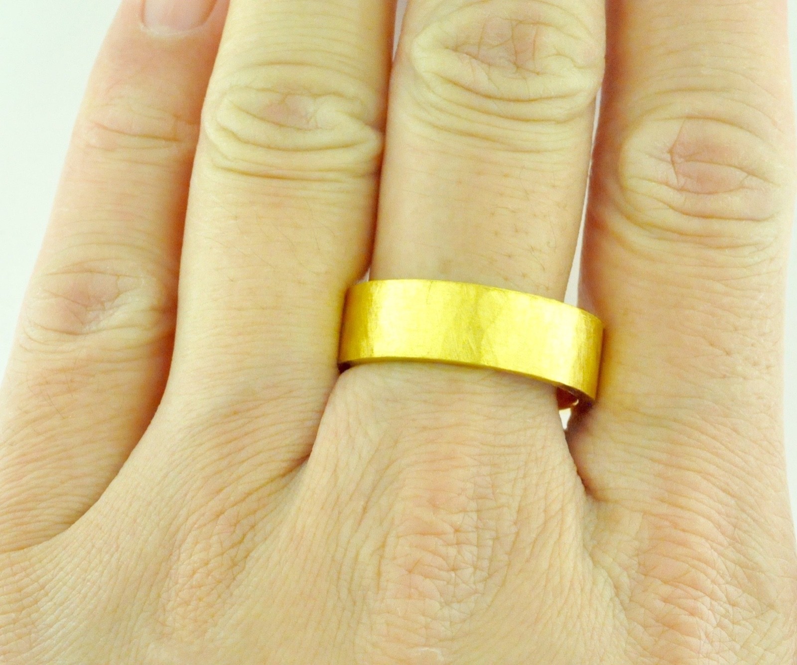 Pre-owned Luckyfinejewelry 24k Solid Yellow Gold Band Ring Hammer Hammered Design 7.50 Gram Handmade